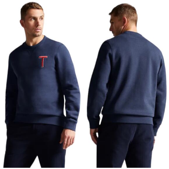 Ted Baker NWT Blue LS Varsity 'T' Sweatshirt Size 6 US XXL Preppy Organic Cotton - Picture 1 of 11